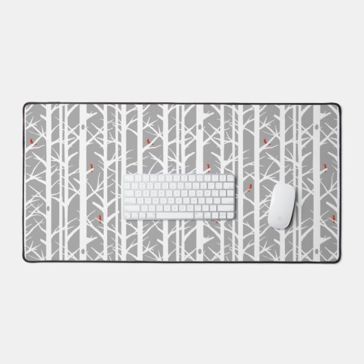 Kardinäle in den Birkenbäumen in Hellgrau Schreibtischunterlage (Tastatur & Maus)