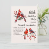 Kardinäle Schnee Wintervögel 60. Geburtstag Einladung (Stehend Vorderseite)