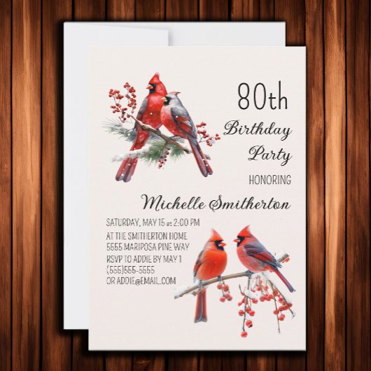 Kardinäle Schnee Wintervögel 80. Geburtstag Einladung