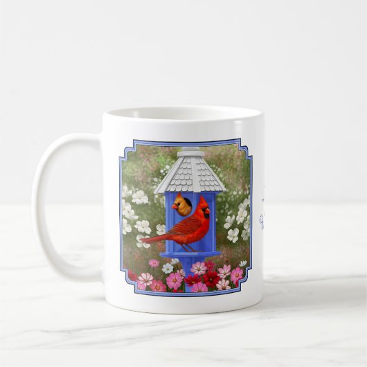 Kardinäle und Blue Birdhouse Kaffeetasse (Links)
