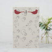 Kardinäle und blühendes Rebe-Monogramm-Briefpapier Briefpapier (Stehend Vorderseite)