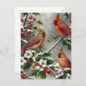 Kardinäle und Holly Holiday Postkarte (Vorne/Hinten)