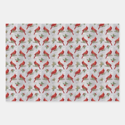 Kardinäle und Pinienholzplatten Geschenkpapier Set (Vorderseite)