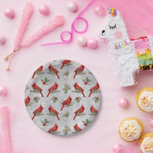 Kardinäle und Pinienpapiere Pappteller (Party)