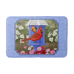 Kardinäle und Round Birdhouse Blue Badematte
