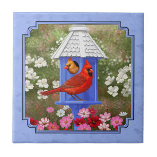 Kardinäle und Round Birdhouse Blue Fliese