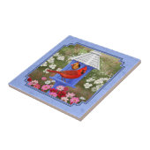 Kardinäle und Round Birdhouse Blue Fliese (Seite)