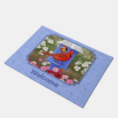 Kardinäle und Round Birdhouse Blue Fußmatte (Schrägansicht)