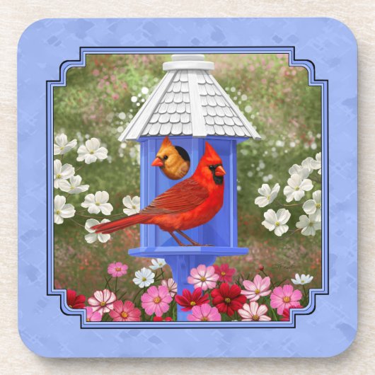 Kardinäle und Round Birdhouse Blue Getränkeuntersetzer (Vorderseite)