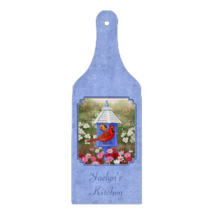Kardinäle und Round Birdhouse Blue Schneidebrett