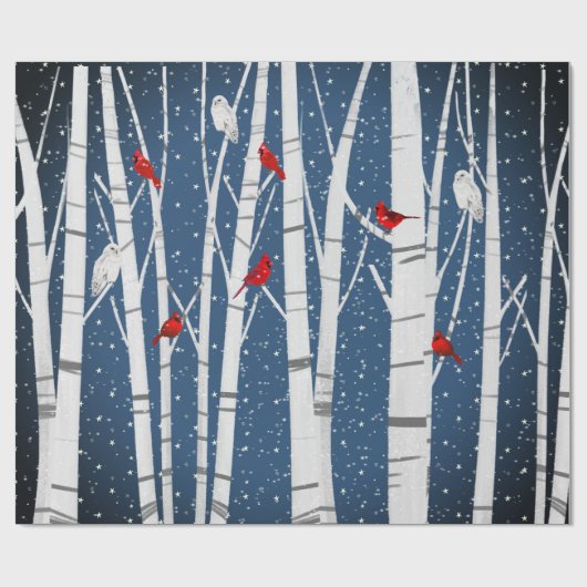 Kardinäle und Schneewürfel auf Birke Geschenkpapier (Flach)