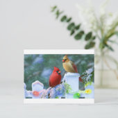 Kardinäle und Weihnachtsbeleuchtung Feiertagspostkarte (Stehend Vorderseite)