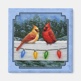 Kardinäle und Weihnachtslicht Sky Blue Magnet