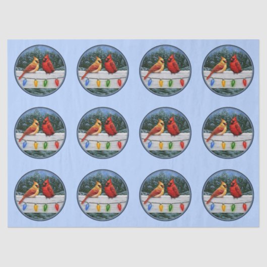 Kardinäle und Weihnachtslicht Sky Blue Seidenpapier (Vorderseite)