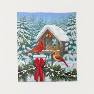 Kardinäle und Weihnachtsvogelfutterstelle Wandteppich