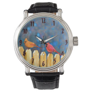Kardinäle zur Zaunmalerei - Originelle Kunst Armbanduhr