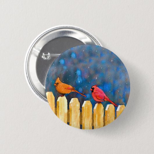 Kardinäle zur Zaunmalerei - Originelle Kunst Button (Vorne & Hinten)