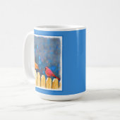 Kardinäle zur Zaunmalerei - Originelle Kunst Kaffeetasse (Vorderseite Links)