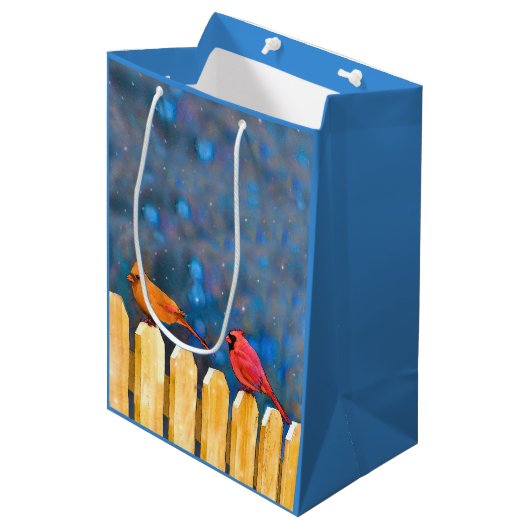 Kardinäle zur Zaunmalerei - Originelle Kunst Mittlere Geschenktüte (Vorderseite Schrägansicht)