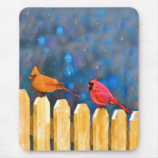 Kardinäle zur Zaunmalerei - Originelle Kunst Mousepad (Vorne)