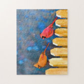 Kardinäle zur Zaunmalerei - Originelle Kunst Puzzle (Vertikal)