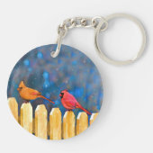 Kardinäle zur Zaunmalerei - Originelle Kunst Schlüsselanhänger (Rückseite)