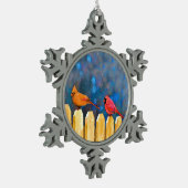 Kardinäle zur Zaunmalerei - Originelle Kunst Schneeflocken Zinn-Ornament (Links)