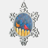 Kardinäle zur Zaunmalerei - Originelle Kunst Schneeflocken Zinn-Ornament (Rechts)
