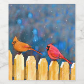 Kardinäle zur Zaunmalerei - Originelle Kunst Weinetikett (Einzelnes Label)