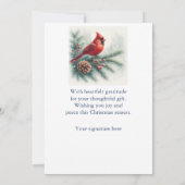 Kardinalkardinalvogel und Kiefer Dankeskarte (Rückseite)