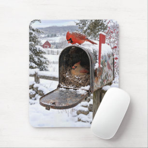 Kardinalnest in einem verschneiten Briefkasten Mousepad