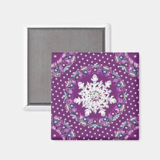 Kardinalrote Rosette & Schneeflocke Magnet (Vorderseite/Rückseite)
