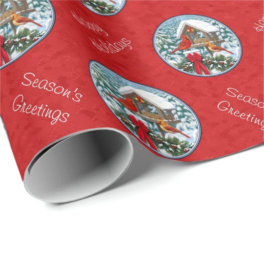 Kardinals Christmas Birdfeeder Red Geschenkpapier (Rolleneckpunkt)