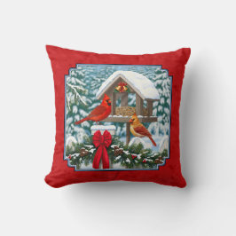 Kardinals Christmas Birdfeeder Red Kissen