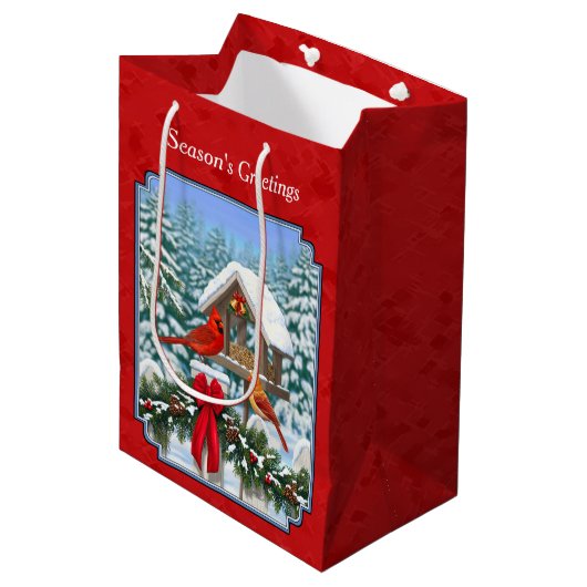 Kardinals Christmas Birdfeeder Red Mittlere Geschenktüte (Vorderseite Schrägansicht)
