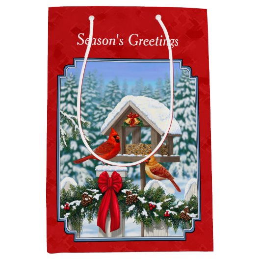 Kardinals Christmas Birdfeeder Red Mittlere Geschenktüte (Vorderseite)