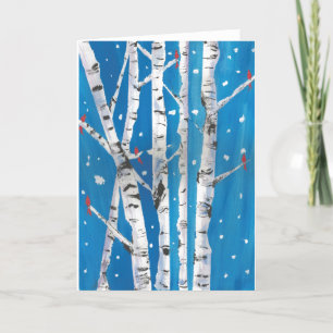Kardinals in Winter Birch Trees Card Feiertagskarte