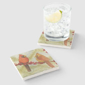 Kardinals-Paar-Untersetzer Steinuntersetzer (Seitenansicht)