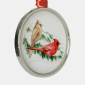 Kardinals-Paar-Vogel-Kunst-Verzierung Silbernes Ornament (Rechts)