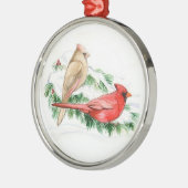 Kardinals-Paar-Vogel-Kunst-Verzierung Silbernes Ornament (Links)