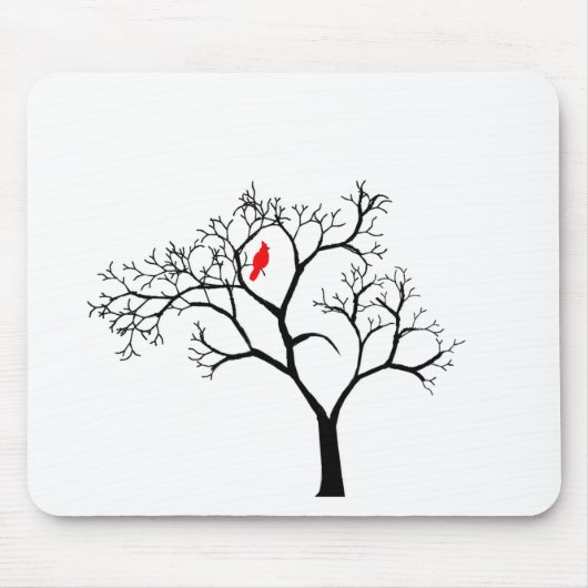 Kardinals-roter Vogel im Snowy-Winter-Baum Mousepad (Vorne)