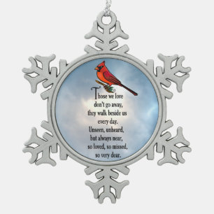 Kardinals-"so geliebtes" Gedicht Schneeflocken Zinn-Ornament