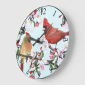 Kardinals und Apple Blossoms Wall Clock Große Wanduhr (Winkel)