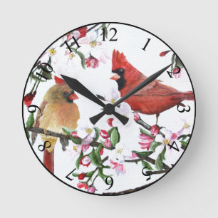 Kardinals und Apple Blossoms Wall Clock Runde Wanduhr