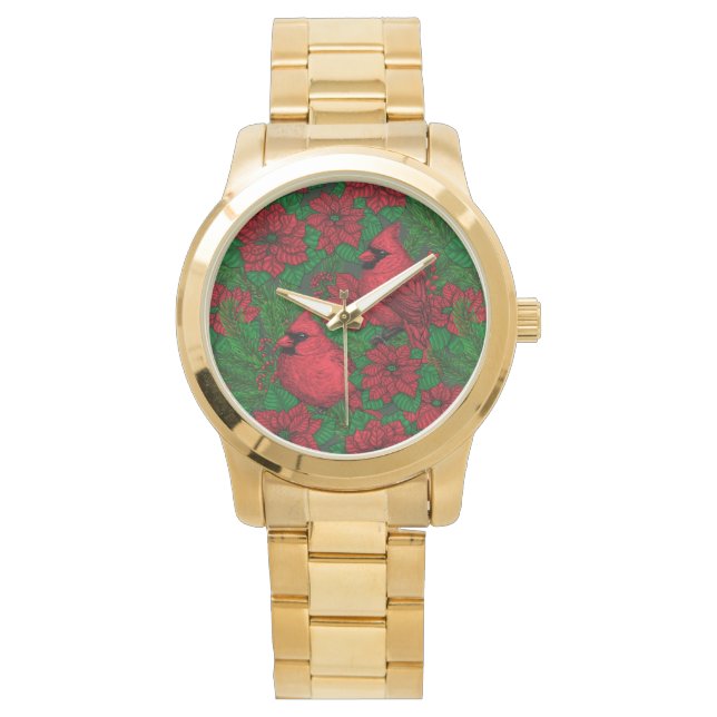 Kardinals und Poinsettia for Christmas Armbanduhr (Vorderseite)