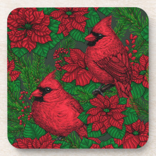 Kardinals und Poinsettia for Christmas Getränkeuntersetzer