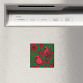 Kardinals und Poinsettia for Christmas Magnet (In Situ (Geschirrspüler))