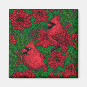 Kardinals und Poinsettia for Christmas Magnet