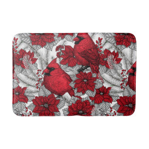 Kardinals und Poinsettia in red and white Badematte