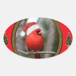 Kardinals-und Weihnachtsbäume auf rotem Ovaler Aufkleber
